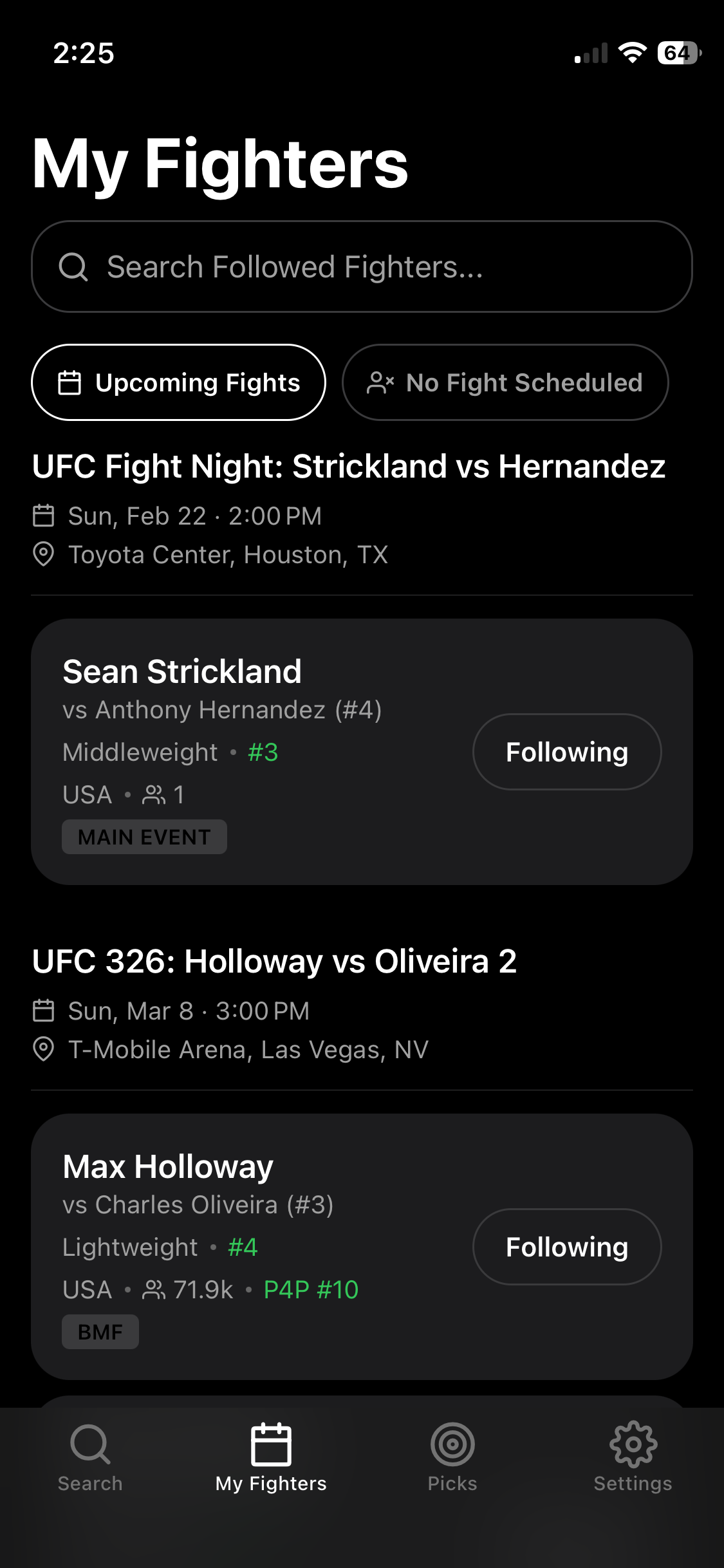 Fight schedule